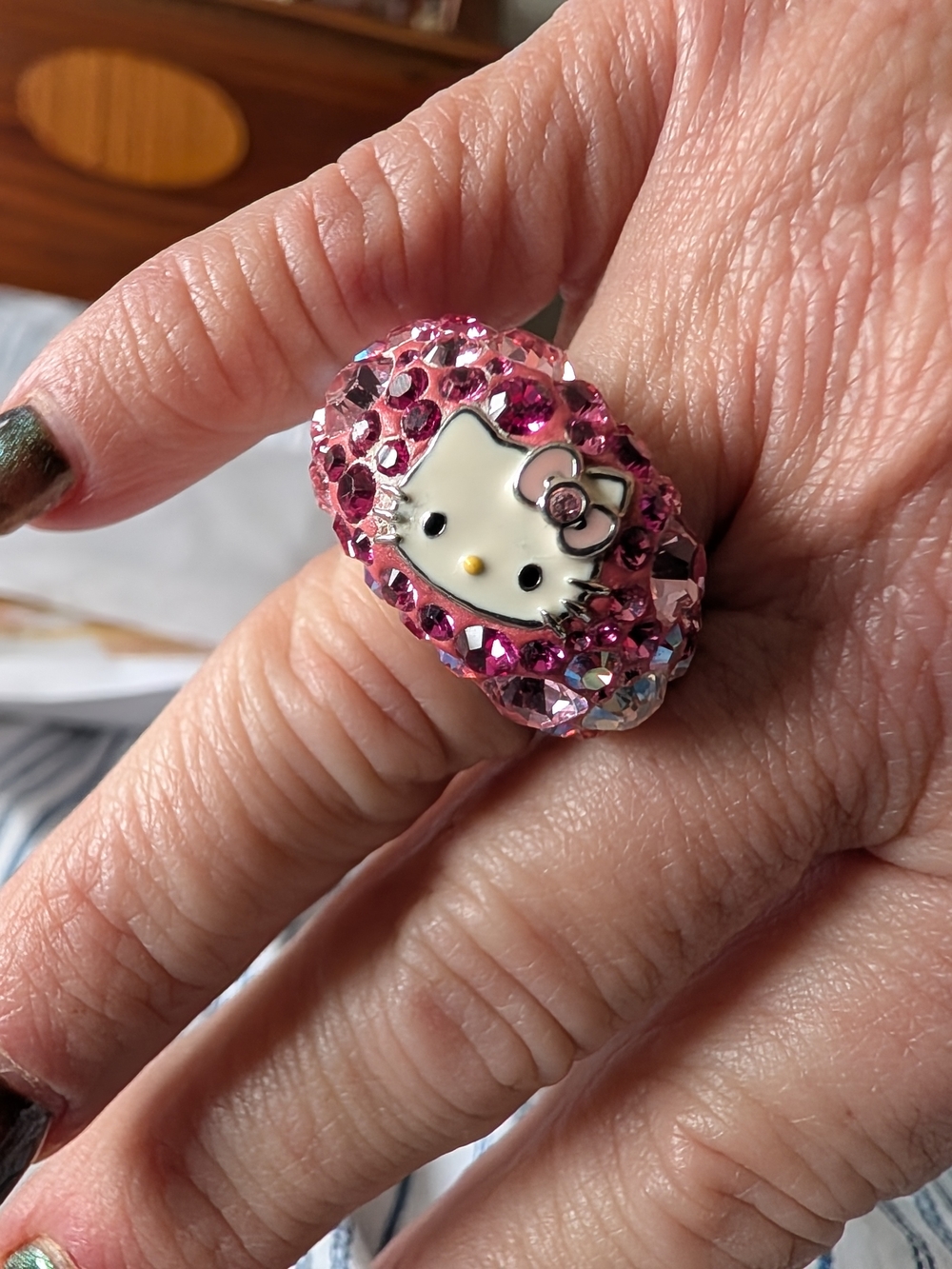 Hello Kitty Pink Crystal Statement Ring - Women Jewelry